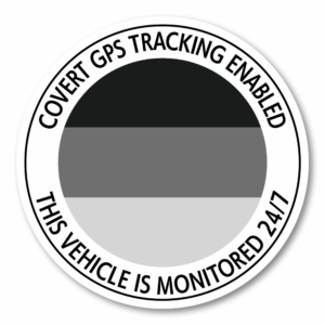車用セキュリティステッカー 丸形 国旗モノクロ｜GPS TRACKING ENABLED／THIS VEHICLE IS MONITORED 24/7｜防犯・防水・耐候｜GERMANY（ドイツ）