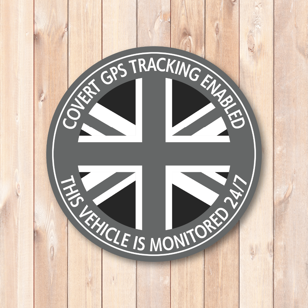 車用セキュリティステッカー 丸形 国旗モノクロ|GPS TRACKING ENABLED/THIS VEHICLE IS MONITORED 24/7|防犯・防水・耐候|UK(イギリス) - 画像 (2)