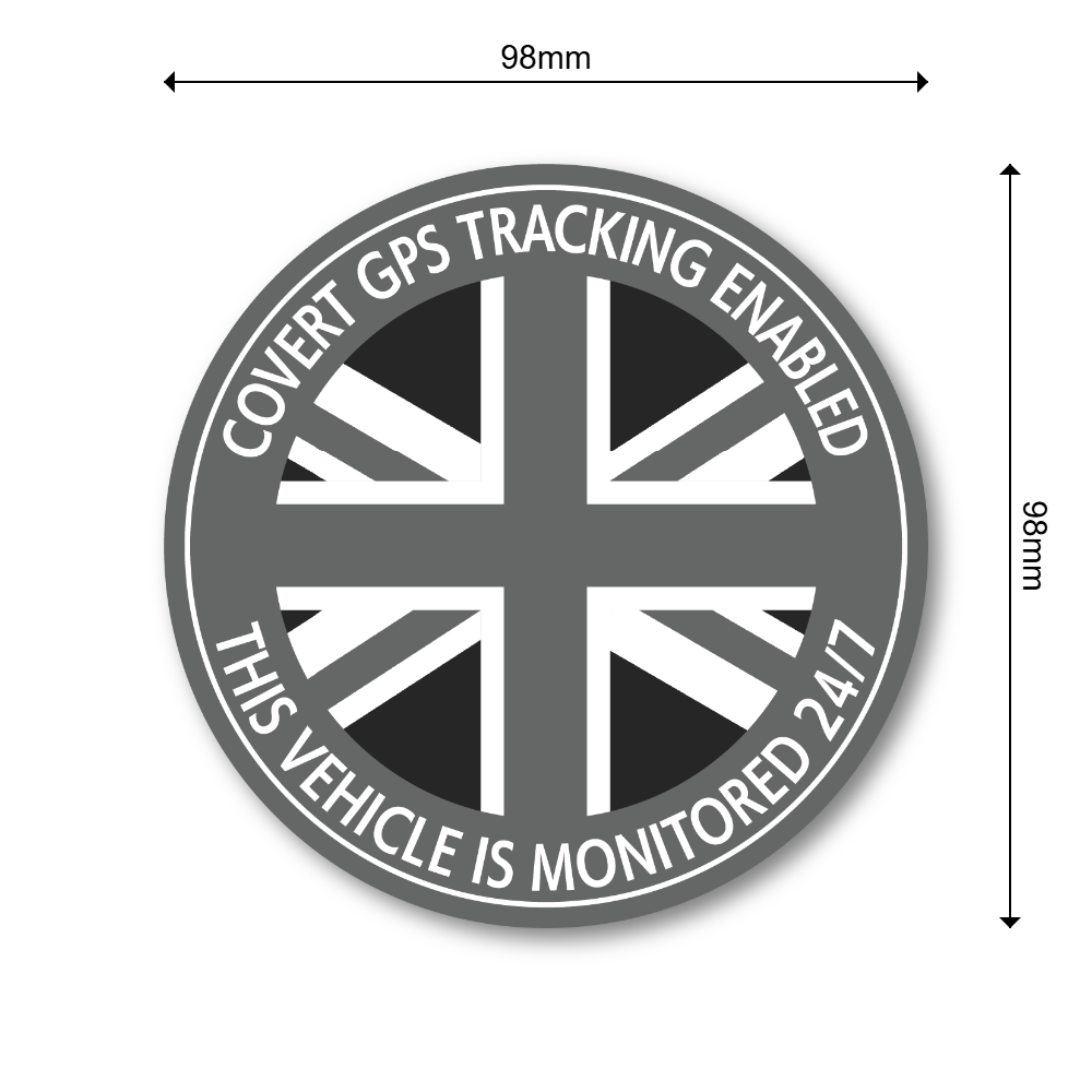 車用セキュリティステッカー 丸形 国旗モノクロ|GPS TRACKING ENABLED/THIS VEHICLE IS MONITORED 24/7|防犯・防水・耐候|UK(イギリス) - 画像 (3)