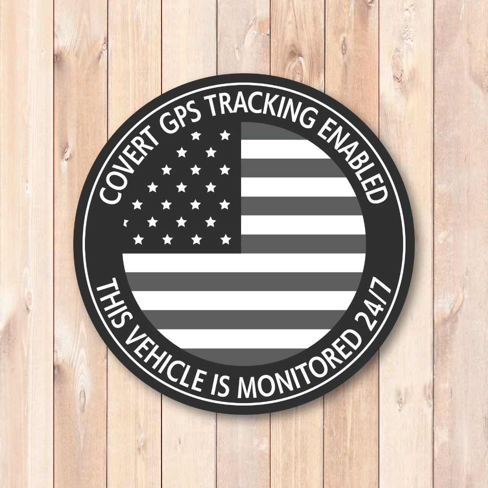 車用セキュリティステッカー 丸形 国旗モノクロ|GPS TRACKING ENABLED/THIS VEHICLE IS MONITORED 24/7|防犯・防水・耐候|USA(アメリカ) - 画像 (2)