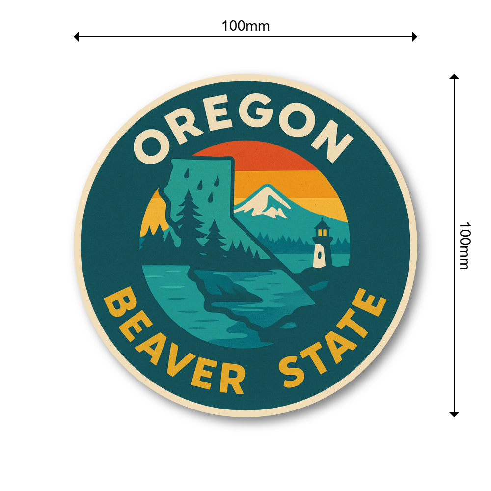Retro USA State Travel 丸形ステッカー|レトロ観光ポスター風|防水・耐UV・屋外耐候|車/スーツケース/PC|OR オレゴン州 - 画像 (3)
