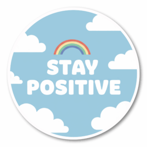 STAY POSITIVE ステッカー 雲と虹の丸形デザイン 可愛いパステルカラー 防水ビニール ポジティブメッセージ ノート・水筒・PC・スーツケース用 100mm