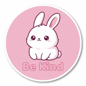 ミニマルアニマル丸形ステッカー（ねこ／うさぎ／あひる／くま／ペンギン／かえる）かわいい癒し系デザイン／防水ビニール製 100mm うさぎ