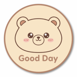 ミニマルアニマル丸形ステッカー（ねこ／うさぎ／あひる／くま／ペンギン／かえる）かわいい癒し系デザイン／防水ビニール製 100mm くま