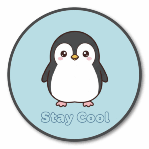 ミニマルアニマル丸形ステッカー（ねこ／うさぎ／あひる／くま／ペンギン／かえる）かわいい癒し系デザイン／防水ビニール製 100mm ペンギン