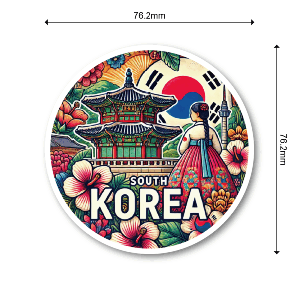 トラベルステッカー 円形 76mm 3枚セット 防水・耐候 ラミネート スーツケース ノートPC 水筒 旅行 お土産デザイン - 韓国 - 画像 (3)