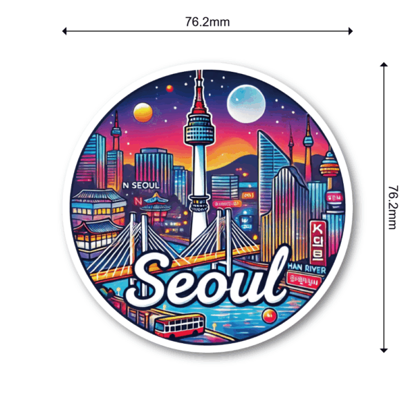 アジアの夜景ステッカー 3枚セット（76.2mm） 香港・ソウル・シンガポール - トラベル・シティ風景デザイン 防水デカール - ソウル - 画像 (3)