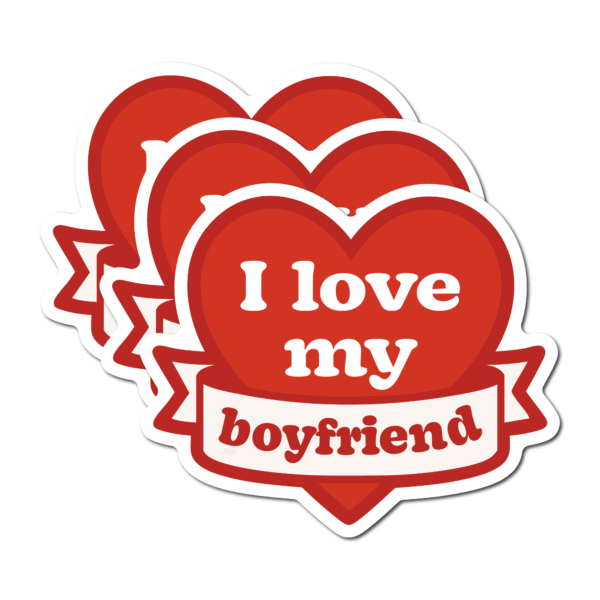 I love my boyfriend ハート ステッカー 3枚セット（3インチ） 防水・耐候 ビニール ノートPC/水筒/スーツケース ギフト用