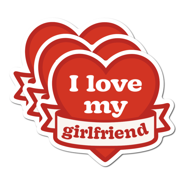 I love my girlfriend ハート ステッカー 3枚セット（3インチ） 防水・耐候 ビニール ノートPC/水筒/スーツケース ギフト用