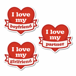 I love my girlfriend/boyfriend/partner ハート ステッカー 3種セット（3インチ） 防水・耐候 ビニール ノートPC/水筒/スーツケース ギフト用