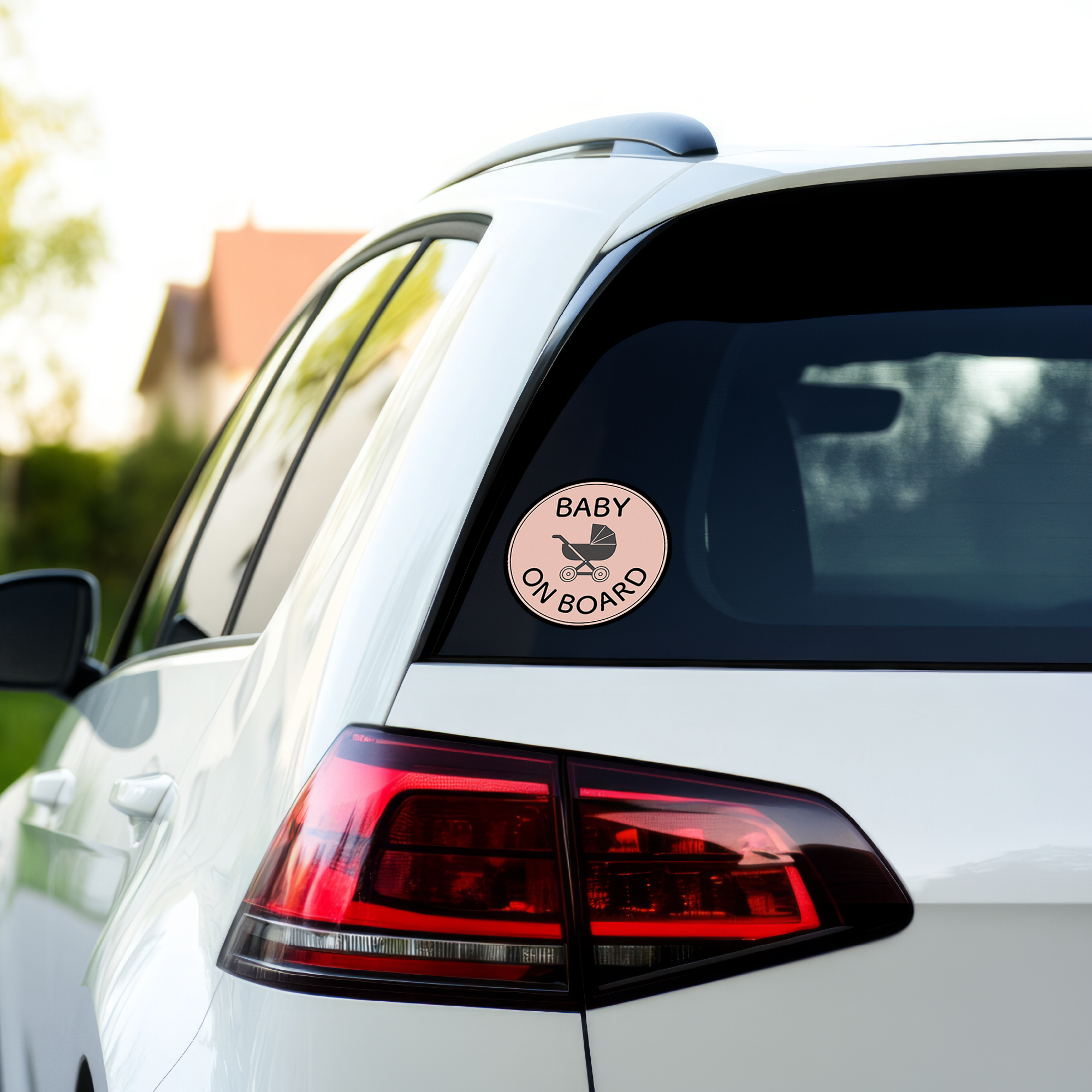 BABY ON BOARD 丸型ステッカー ベビーカーアイコン デザイン|車用安全サイン|防水・耐候シール|127mm イエロー - 画像 (5)