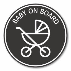 BABY ON BOARD ステッカー 丸形 120mm ベビーカーアイコン 防水・耐候 車用サイン 3色展開 ブラック