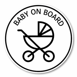 BABY ON BOARD ステッカー 丸形 120mm ベビーカーアイコン 防水・耐候 車用サイン 3色展開 ホワイト
