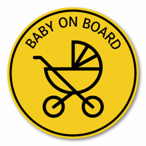 BABY ON BOARD ステッカー 丸形 120mm ベビーカーアイコン 防水・耐候 車用サイン 3色展開 イエロー