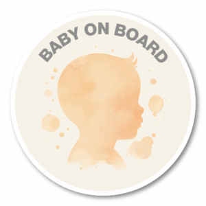 BABY ON BOARD ステッカー 水彩アート風 120mm 丸型 ベビーシルエット くすみカラー 防水・耐候タイプ 車用 子ども安全表示 ペールオレンジ