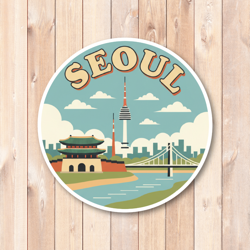 韓国 トラベルステッカー 丸形 100mm|ソウル・釜山・済州島・韓国フード・夜景・韓服デザイン|スーツケース用 旅行 お土産 防水仕様 ソウル - 画像 (2)