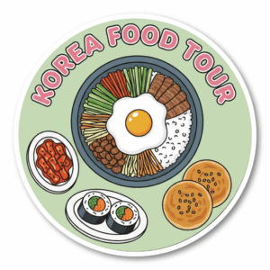 韓国 トラベルステッカー 丸形 100mm｜ソウル・釜山・済州島・韓国フード・夜景・韓服デザイン｜スーツケース用 旅行 お土産 防水仕様 韓国フードツアー