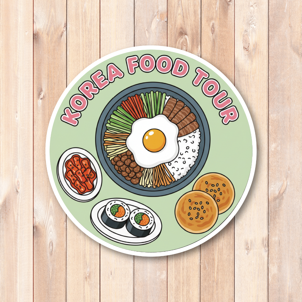 韓国 トラベルステッカー 丸形 100mm|ソウル・釜山・済州島・韓国フード・夜景・韓服デザイン|スーツケース用 旅行 お土産 防水仕様 韓国フードツアー - 画像 (2)