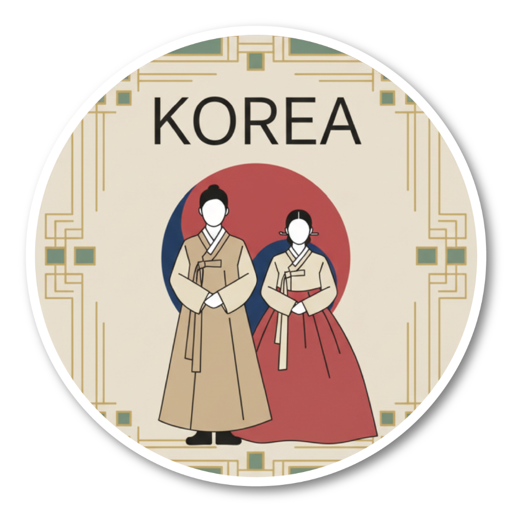 韓国 トラベルステッカー 丸形 100mm|ソウル・釜山・済州島・韓国フード・夜景・韓服デザイン|スーツケース用 旅行 お土産 防水仕様 韓服と太極旗