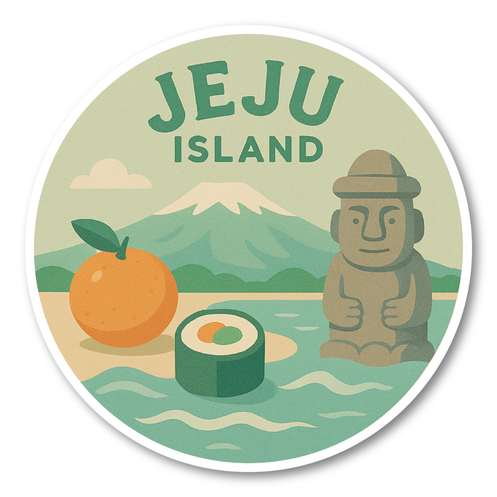 韓国 トラベルステッカー 丸形 100mm|ソウル・釜山・済州島・韓国フード・夜景・韓服デザイン|スーツケース用 旅行 お土産 防水仕様 済州島