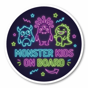 Monster Kids ステッカー 丸型 直径120mm モンスター キャラクター かわいい キッズ用 カーステッカー タブレット スーツケース デコレーション ネオンモンスターKIDS（ナイト）
