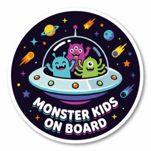 Monster Kids ステッカー 丸型 直径120mm モンスター キャラクター かわいい キッズ用 カーステッカー タブレット スーツケース デコレーション スペースモンスターKIDS（UFO）