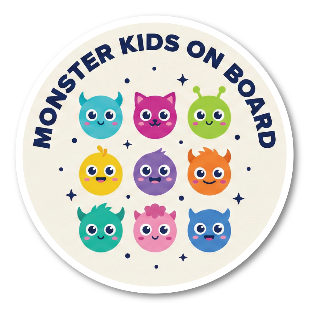 Monster Kids ステッカー 丸型 直径120mm モンスター キャラクター かわいい キッズ用 カーステッカー タブレット スーツケース デコレーション モンスターKIDSフェイス(9キャラ)
