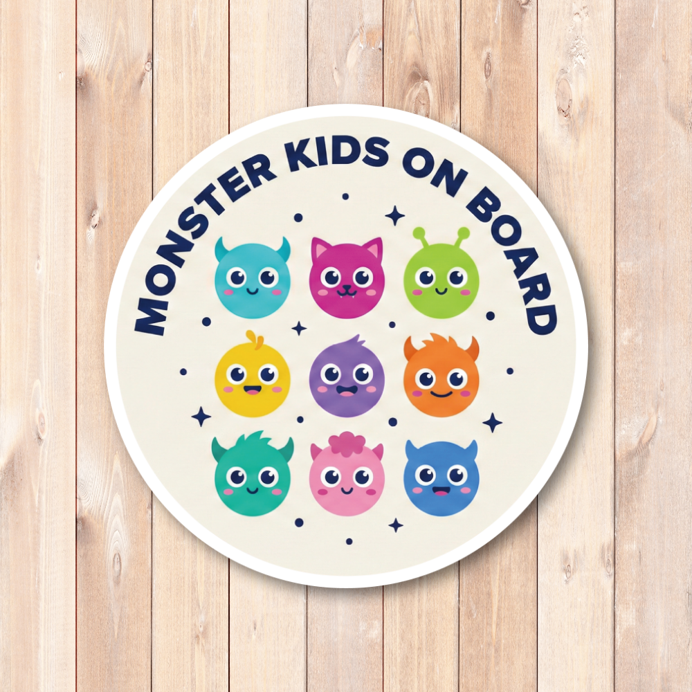 Monster Kids ステッカー 丸型 直径120mm モンスター キャラクター かわいい キッズ用 カーステッカー タブレット スーツケース デコレーション モンスターKIDSフェイス(9キャラ) - 画像 (2)