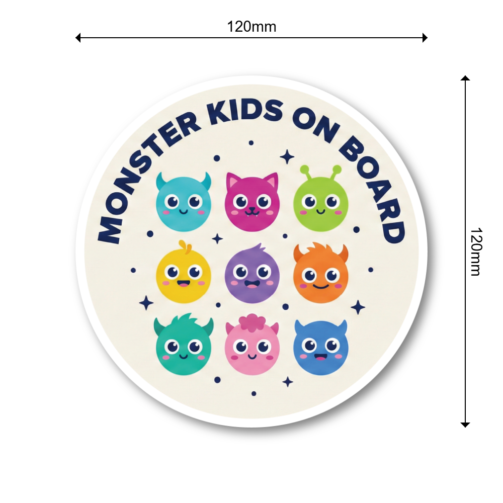 Monster Kids ステッカー 丸型 直径120mm モンスター キャラクター かわいい キッズ用 カーステッカー タブレット スーツケース デコレーション モンスターKIDSフェイス(9キャラ) - 画像 (3)