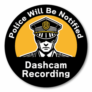 防犯ステッカー 警察通報 ドライブレコーダー録画中｜Police Will Be Notified Dashcam Recording｜丸型デザイン 127mm 防水・耐候タイプ 車用セキュリティステッカー