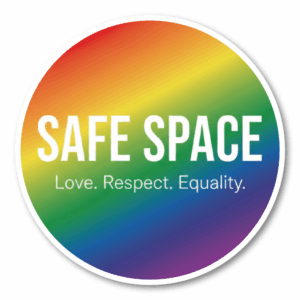 SAFE SPACE ステッカー 100mm 丸形 防水・耐候タイプ 優しさと多様性を尊重するメッセージデザイン 入口・店舗・学校用デカール レインボーカラーデザイン（Pride Edition）