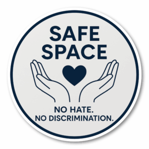 SAFE SPACE ステッカー ここは安心できる場所 丸形100mm 防水・耐候タイプ｜差別禁止・LGBTQ+フレンドリー｜店舗・学校・オフィス用サイン｜ヘイトも差別もない場所