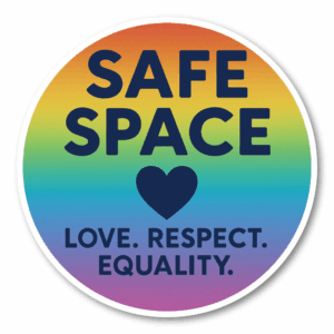 SAFE SPACE ステッカー ここは安心できる場所 丸形100mm 防水・耐候タイプ｜差別禁止・LGBTQ+フレンドリー｜店舗・学校・オフィス用サイン｜愛・尊重・平等