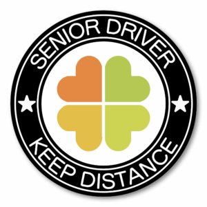 SENIOR DRIVER KEEP DISTANCE ステッカー 丸型 120mm シニアドライバー用 英語標識 車間距離を呼びかける 車用ステッカー ナチュラルクローバー