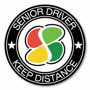 SENIOR DRIVER KEEP DISTANCE ステッカー 丸型 120mm シニアドライバー用 英語標識 車間距離を呼びかける 車用ステッカー カラフルクローバー