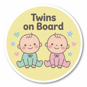 Twins on Board ステッカー 双子 ベビー 車用 丸型 直径120mm カーステッカー かわいい パステルデザイン リアガラス用 安全運転サイン