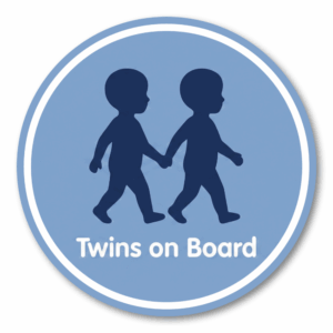 Twins on Board ステッカー 双子 キッズ 車用 丸型 直径120mm ブルー シルエットデザイン リアガラス用 安全運転サイン