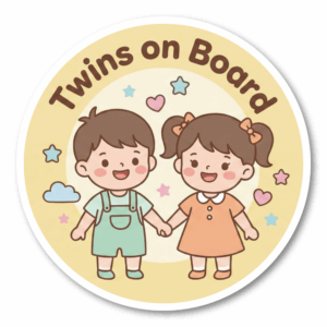 Twins on Board ステッカー 双子 男の子 女の子 車用 丸型 直径120mm かわいい パステルデザイン リアガラス用 安全運転サイン