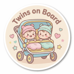 Twins on Board ステッカー 双子 ベビーカー 車用 丸型 直径120mm かわいい ベビー ツインズサイン リアガラス用