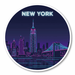 世界の夜景ステッカー コレクション 丸型 100mm｜東京・ニューヨーク・パリ・ロンドン・バンコク・シンガポール・ソウル｜スーツケース・ノートPC・タブレット用 デコレーションステッカー New York