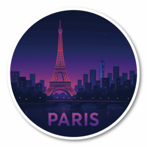 世界の夜景ステッカー コレクション 丸型 100mm｜東京・ニューヨーク・パリ・ロンドン・バンコク・シンガポール・ソウル｜スーツケース・ノートPC・タブレット用 デコレーションステッカー Paris