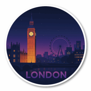 世界の夜景ステッカー コレクション 丸型 100mm｜東京・ニューヨーク・パリ・ロンドン・バンコク・シンガポール・ソウル｜スーツケース・ノートPC・タブレット用 デコレーションステッカー London