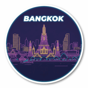 世界の夜景ステッカー コレクション 丸型 100mm｜東京・ニューヨーク・パリ・ロンドン・バンコク・シンガポール・ソウル｜スーツケース・ノートPC・タブレット用 デコレーションステッカー Bangkok