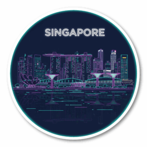 世界の夜景ステッカー コレクション 丸型 100mm｜東京・ニューヨーク・パリ・ロンドン・バンコク・シンガポール・ソウル｜スーツケース・ノートPC・タブレット用 デコレーションステッカー Singapore