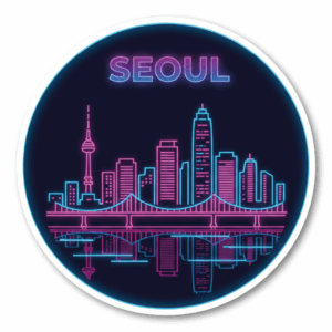 世界の夜景ステッカー コレクション 丸型 100mm｜東京・ニューヨーク・パリ・ロンドン・バンコク・シンガポール・ソウル｜スーツケース・ノートPC・タブレット用 デコレーションステッカー Seoul