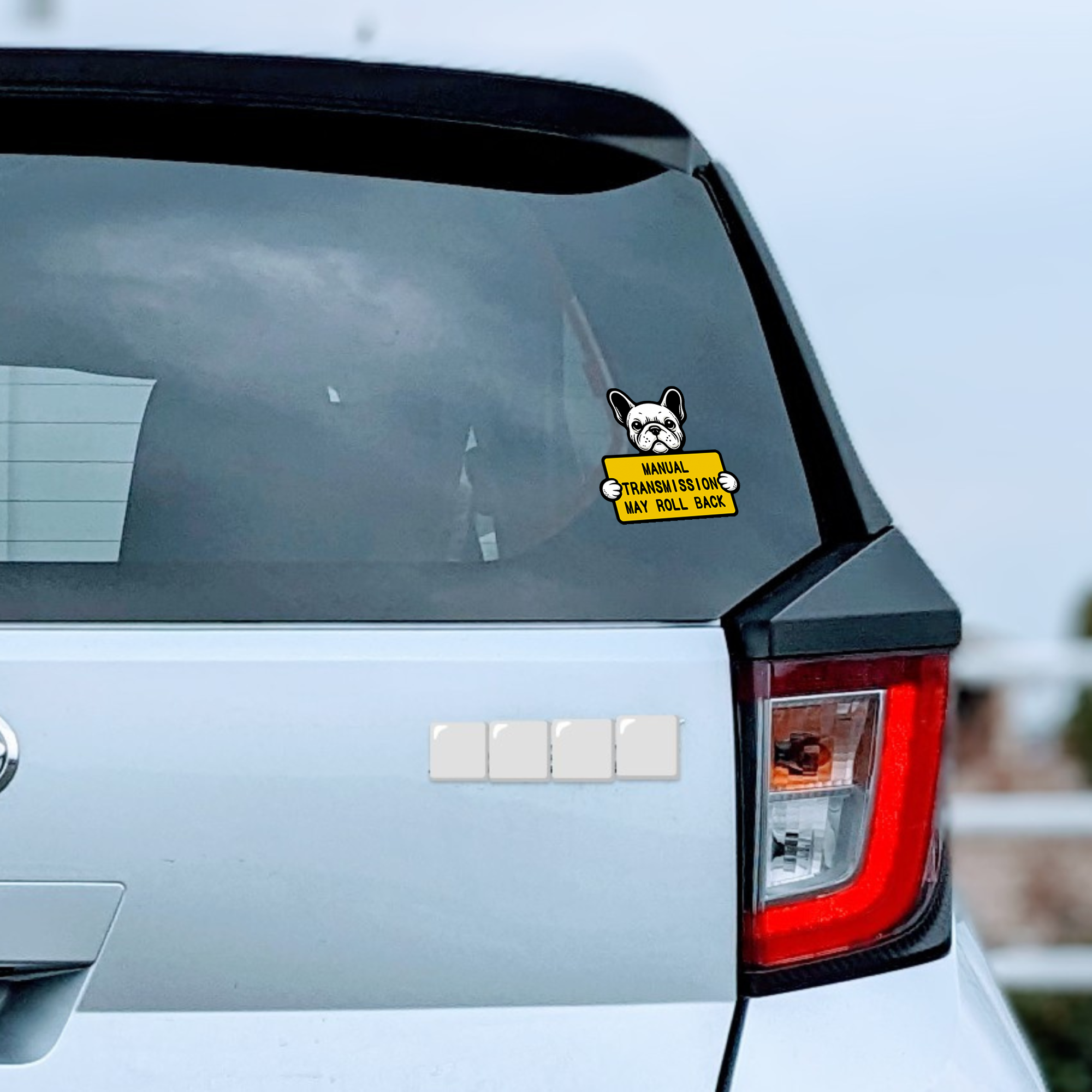 フレンチブルドッグ マニュアル車注意マグネットステッカー|MANUAL TRANSMISSION MAY ROLL BACK|車用警告サイン 防水・耐候タイプ 127×123mm - 画像 (4)