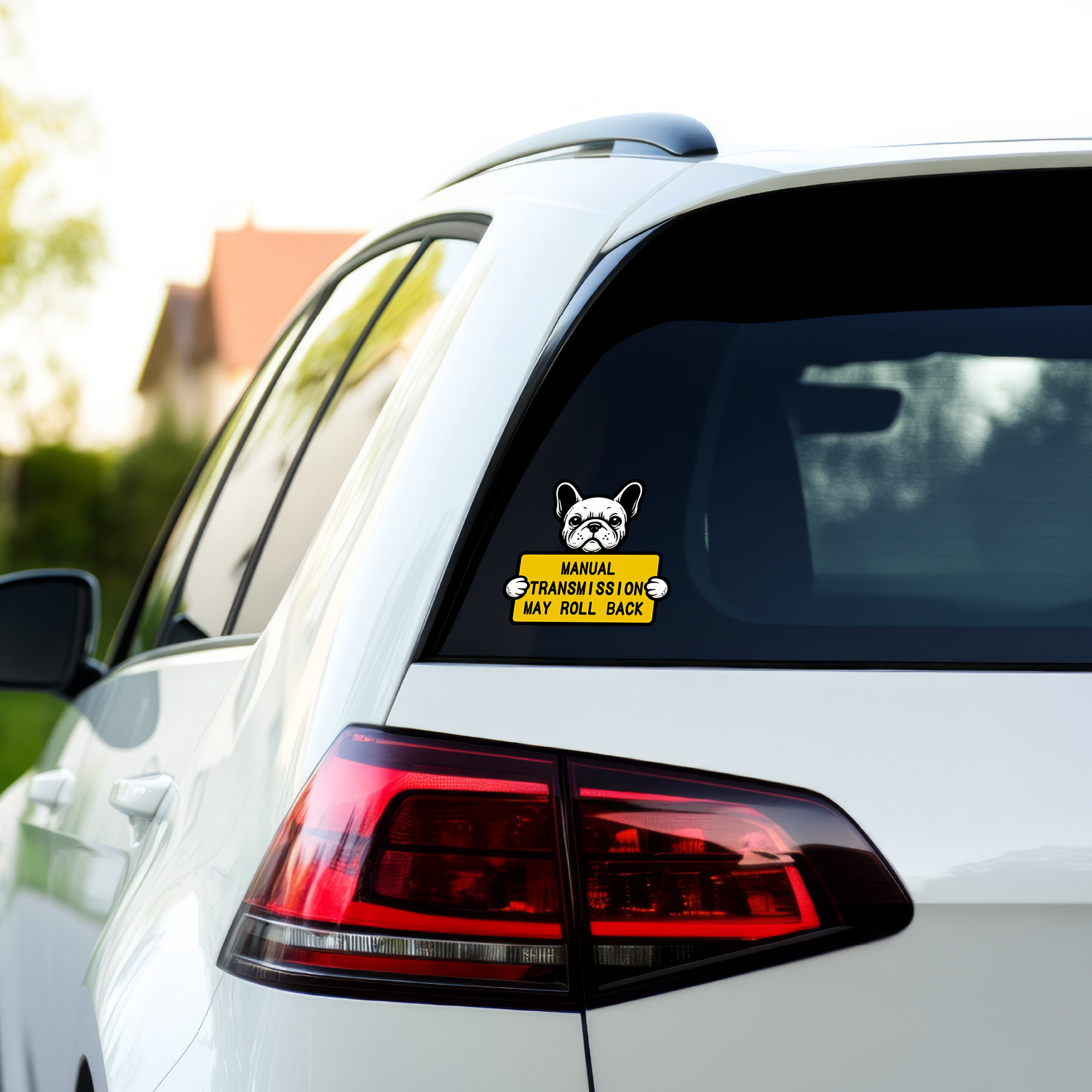 フレンチブルドッグ マニュアル車注意マグネットステッカー|MANUAL TRANSMISSION MAY ROLL BACK|車用警告サイン 防水・耐候タイプ 127×123mm - 画像 (5)