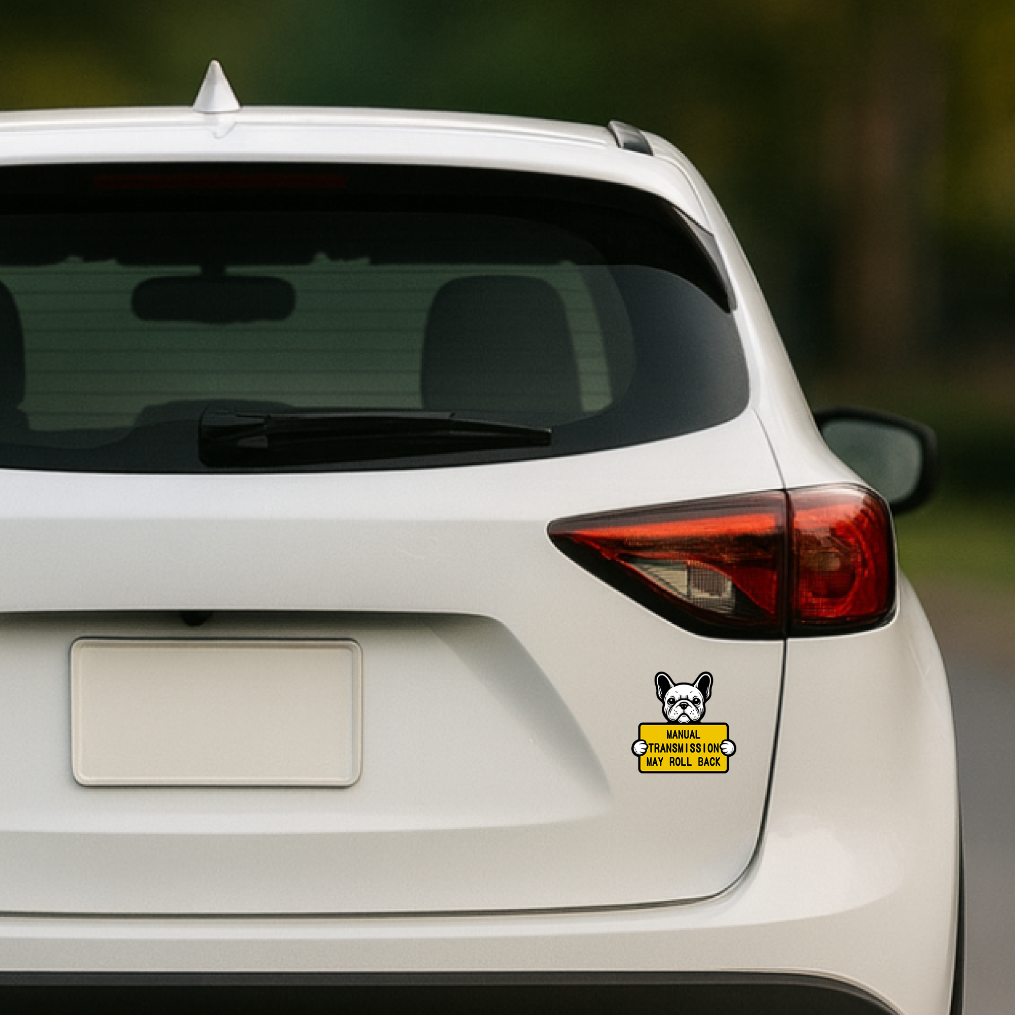 フレンチブルドッグ マニュアル車注意マグネットステッカー|MANUAL TRANSMISSION MAY ROLL BACK|車用警告サイン 防水・耐候タイプ 127×123mm - 画像 (6)