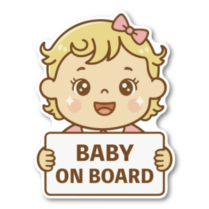 BABY ON BOARD ステッカー 車用サイン 120×160mm かわいい赤ちゃんイラスト プレート風デザイン ベビー搭乗表示 女の子