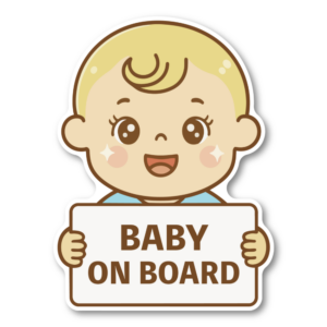 BABY ON BOARD ステッカー 車用サイン 120×160mm かわいい赤ちゃんイラスト プレート風デザイン ベビー搭乗表示 男の子